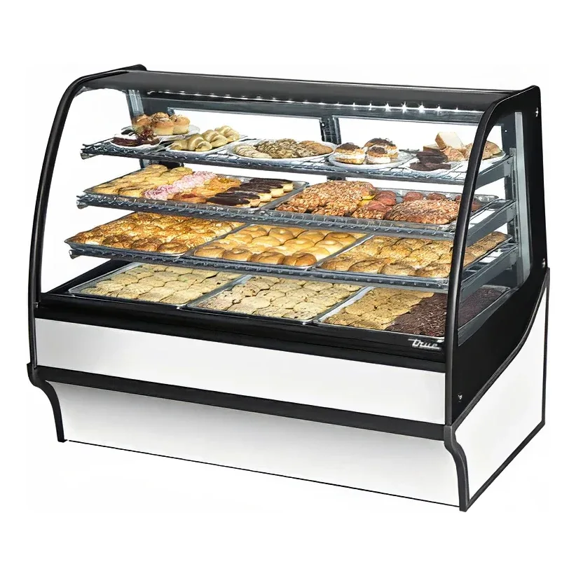 True TDM-DC-59-GE/GE-S-W 59 1/4″ Full Service Dry Bakery Case w/ Curved Glass – (4) Levels, 115v