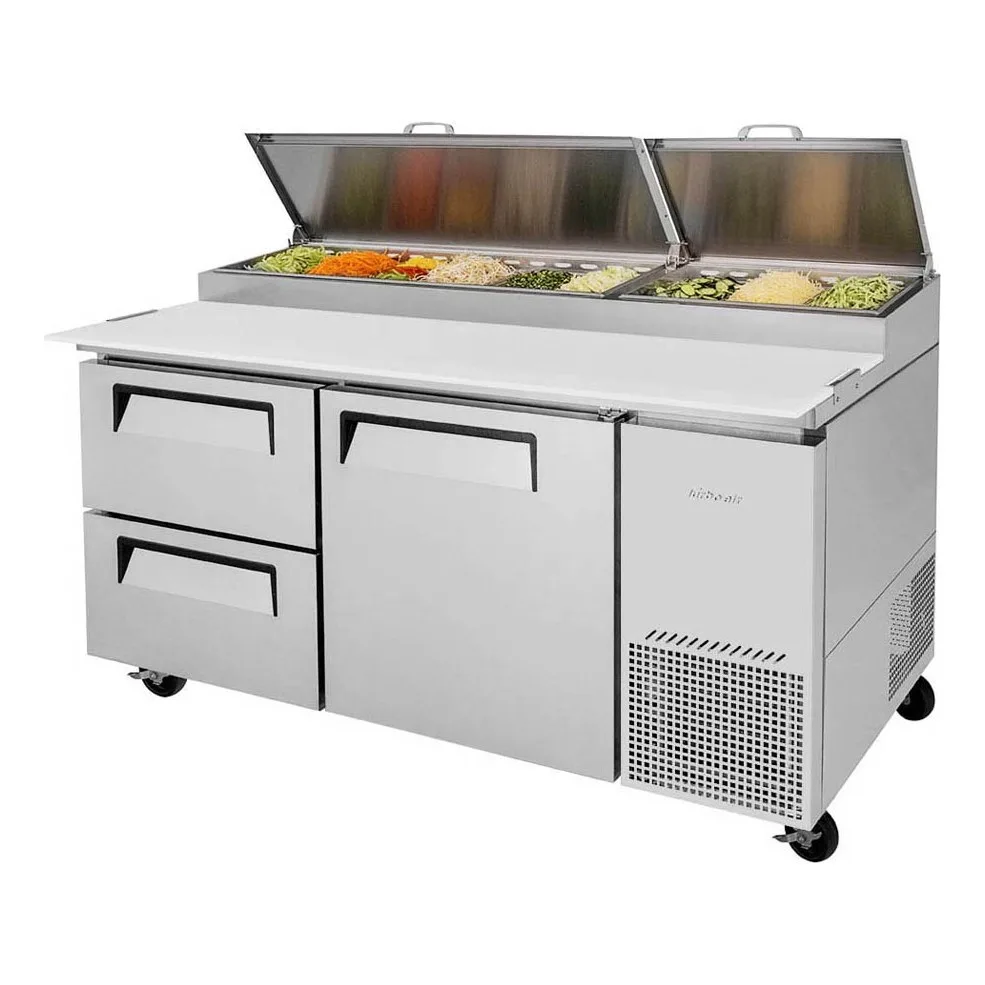 Turbo Air TPR-67SD-D2-N 67″ Refrigerated Pizza Prep Table w/ 1 Door & 2 Drawers, 20 cu. ft.