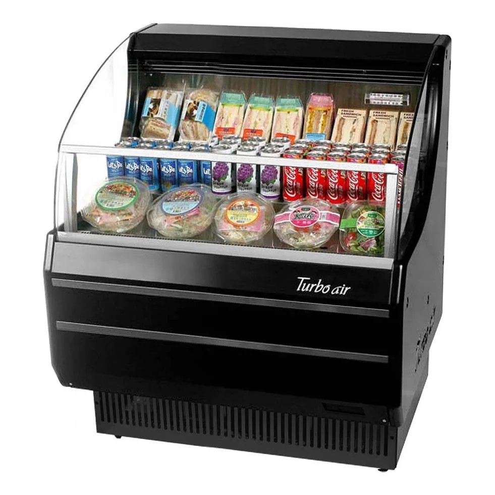 Turbo Air TOM-30SW(B)-N 28″ Horizontal Open Display Merchandiser in White, Self-Contained, 3 Shelves, Glass Sides, 4.7 cu. ft.