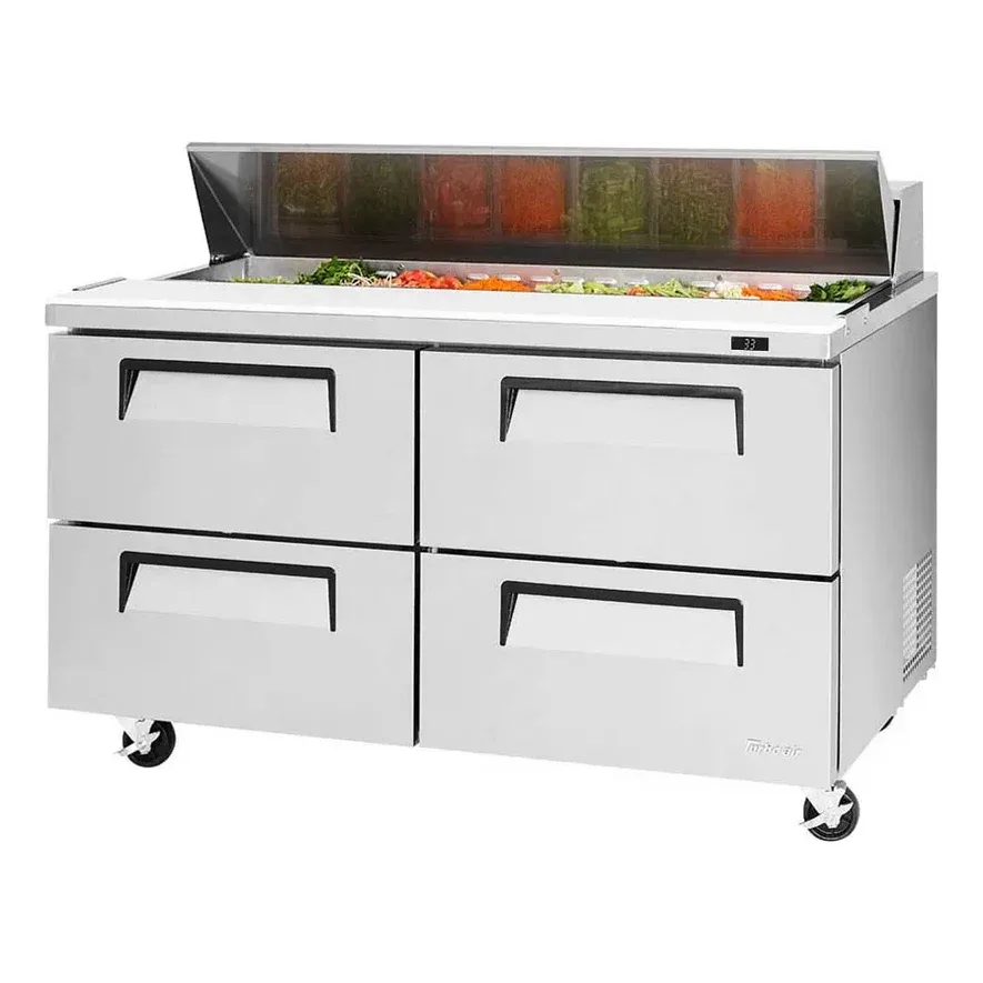 Turbo Air TST-60SD-D4-N 60″ Two Section Sandwich / Salad Prep Table w/ 4 Drawers, 16 Pans