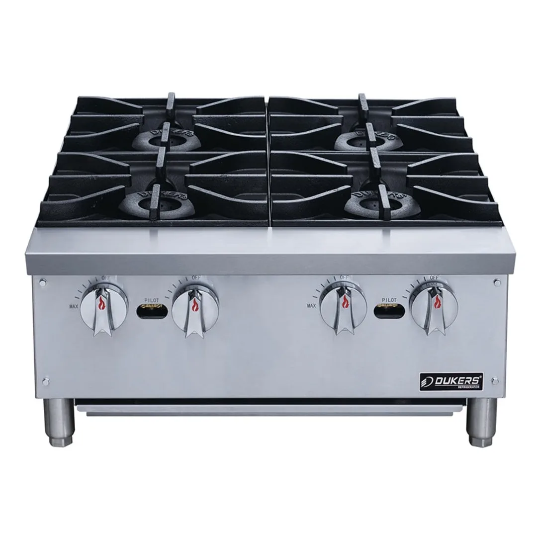 Dukers DCHPB24 24" Gas Hotplate w/ (4) Burners & Manual Controls, Convertible