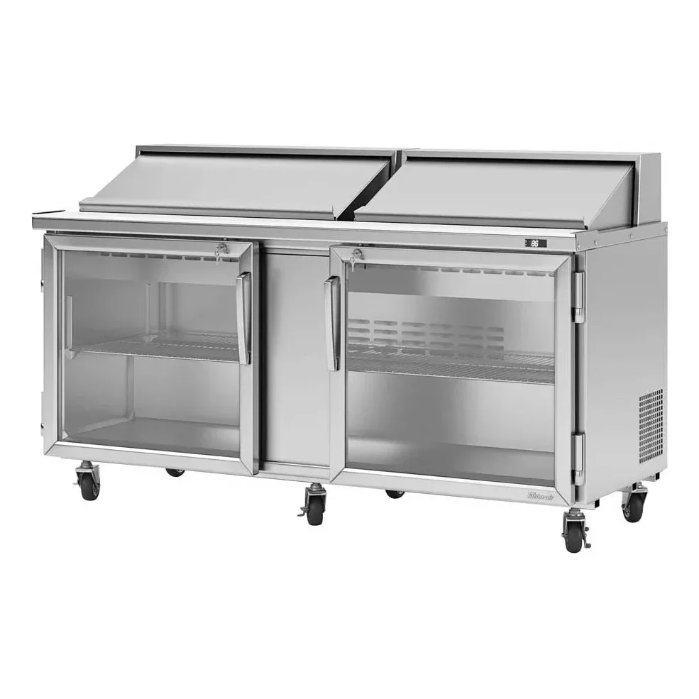 Turbo Air PST-72-G-N 72″ Two Section Sandwich / Salad Prep Table w/ 2 Glass Doors, 18 Pans