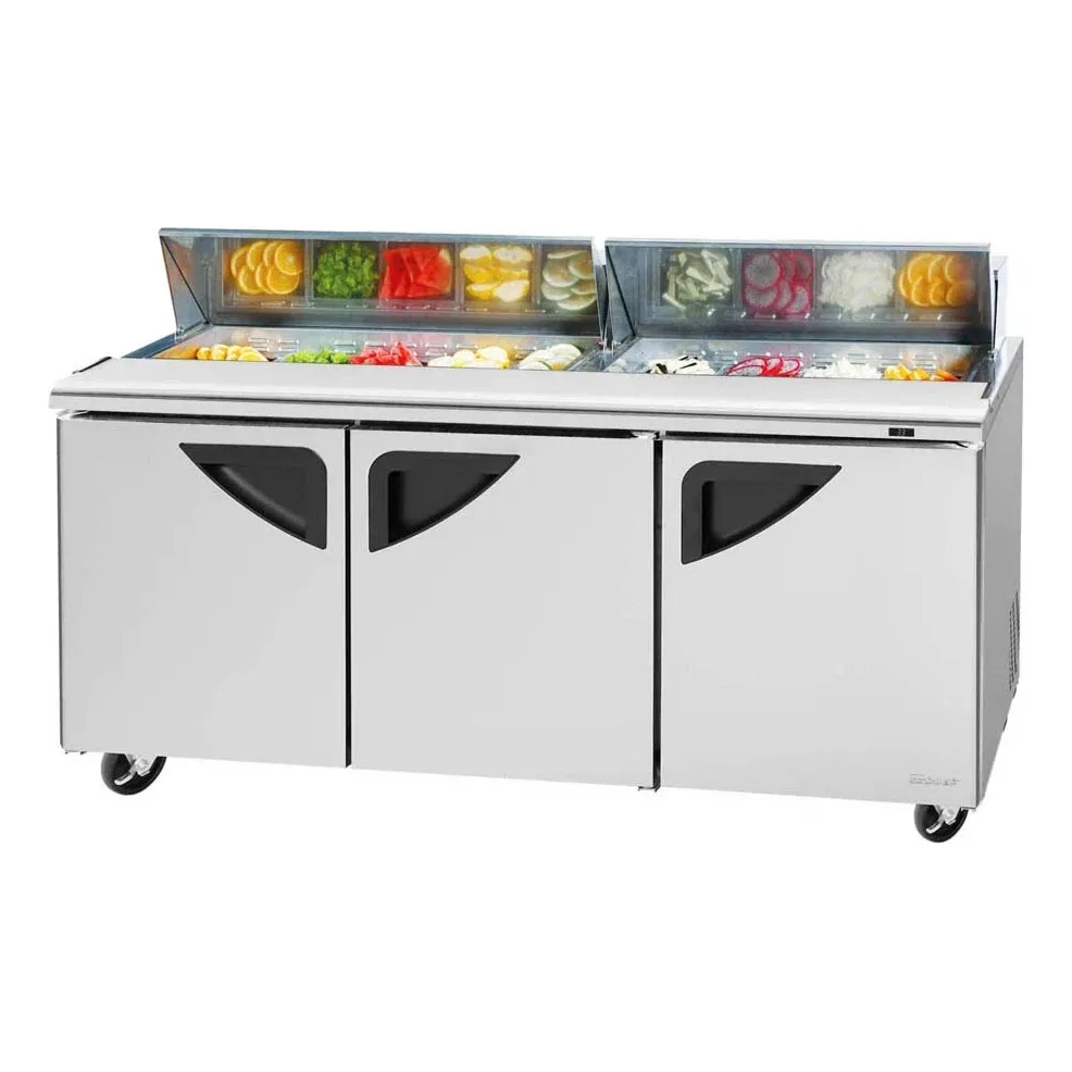 Turbo Air TST-72SD-N 72″ Three Section Sandwich / Salad Prep Table w/ 3 Doors, 18 Pans