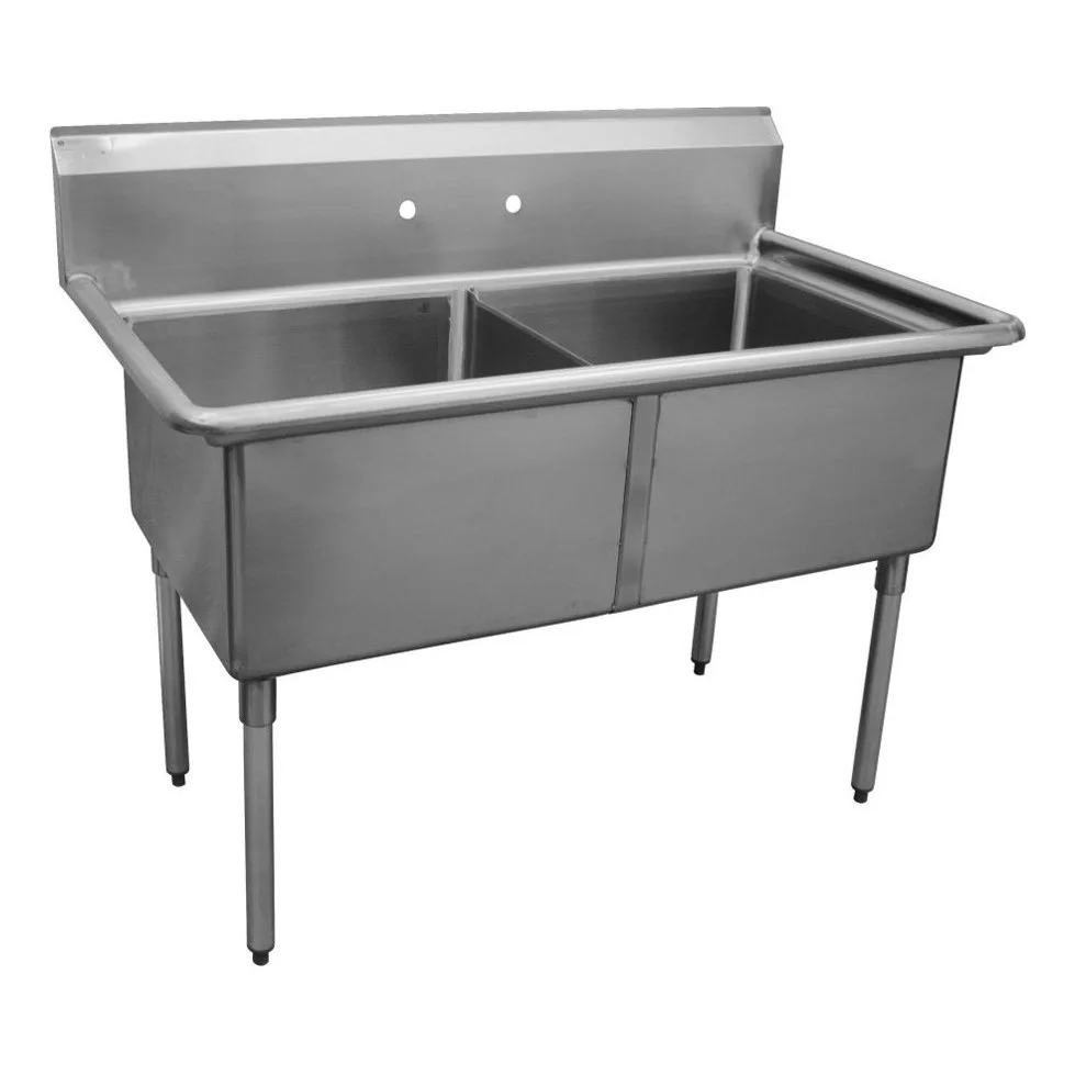 Serv-Ware E2CWP2424 53″ Two Compartment Sink, 24″W x 24″L Bowl Without Drainboard