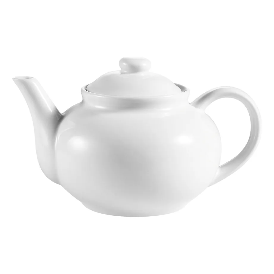 CAC China TPW-3 Teapot, 40 Oz, 9"L x 4-3/4"W x 6"H, Super White Porcelain Raised Lid - 1 Dozen