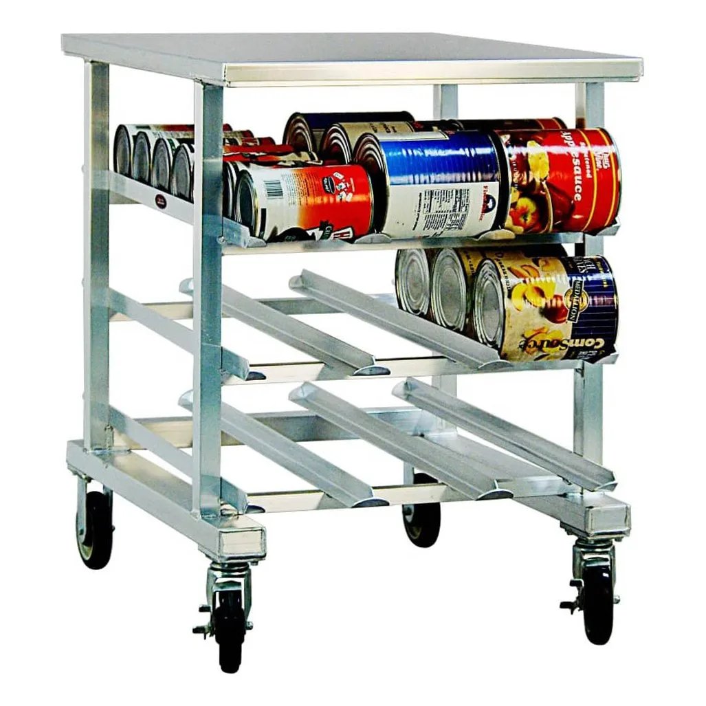 New Age 1236 Aluminum Mobile Can Storage Rack with 54 #10 Cans Capacity and Aluminum Top