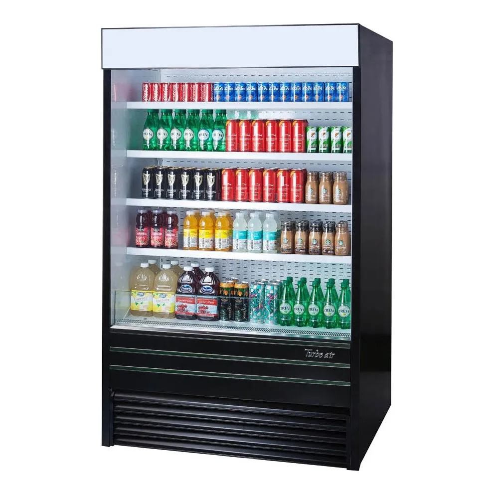 Turbo Air TOM-48EB-N 48″ Vertical Open Air Merchandiser in Black, Self-Contained, 4 Shelves, 22.6 cu. ft.