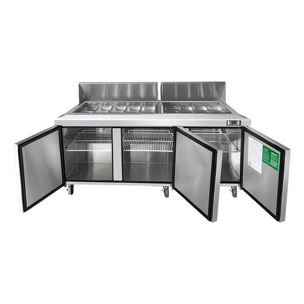 Atosa USA MSF8304GR 72“ Three Section Sandwich / Salad Prep Table w/ 3 Doors, 18 Pans