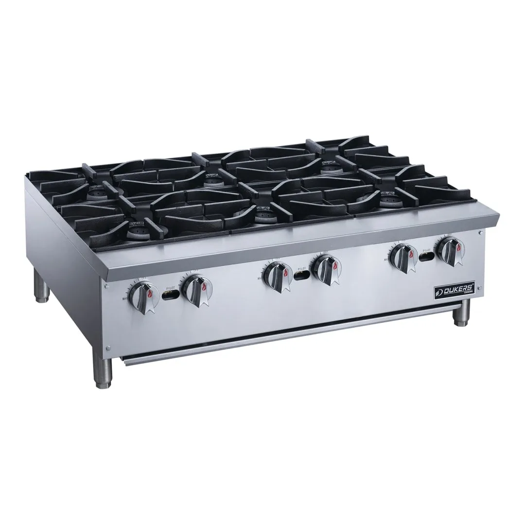 Dukers DCHPB36 36" Gas Hotplate w/ (6) Burners & Manual Controls, Convertible