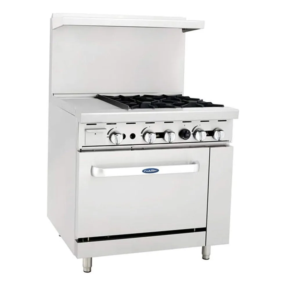 Atosa USA ATO-12G4B 36" Gas Restaurant Range with (4) Open Burners, (1) 12" Griddle, (1) Standard Oven, 148.000 BTU