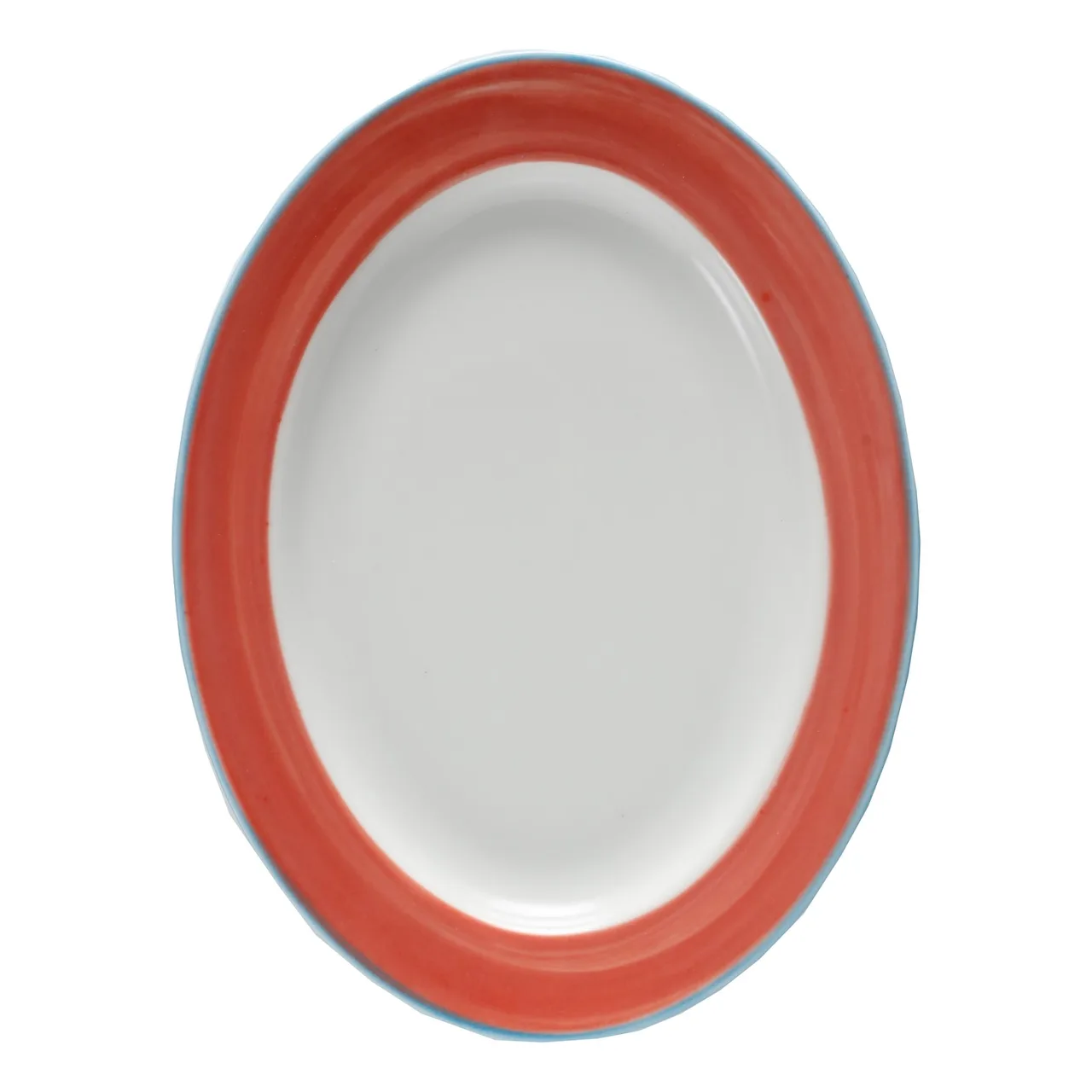GET PA1602907712 Porcelain Platter 12" x 9", Rolled Edge, Blue Edge in Coral/Calypso - Dozen