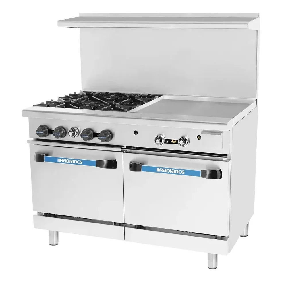 Turbo Air TARG-4B24G 48″ Gas Restaurant Range w/ (4) Open Burners, 24″ Griddle Right, (2) Standard Oven, 235.000 BTU
