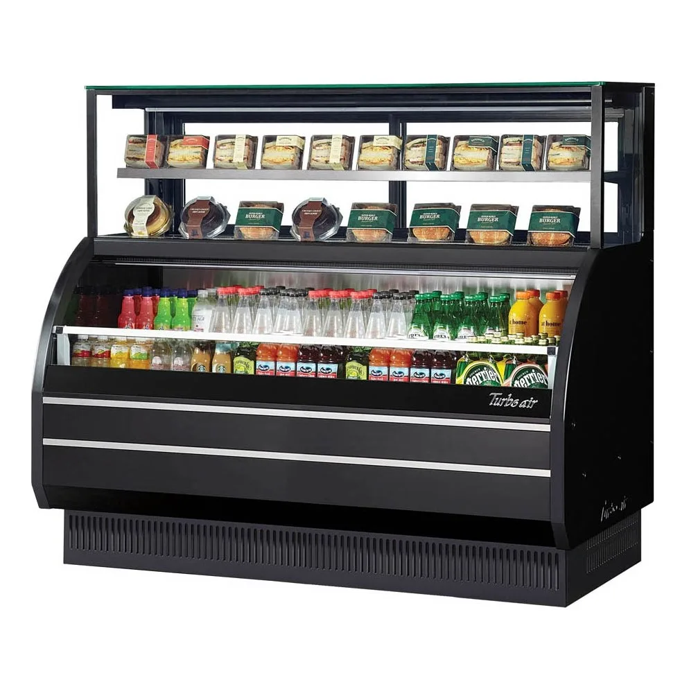 Turbo Air TOM-W-60SB-UF-N 62″ Horizontal Combination Open Air Merchandiser, Stainless Steel, Self-Contained, 2 Shelves, 7.0 top/10.7 bottom cu. ft.