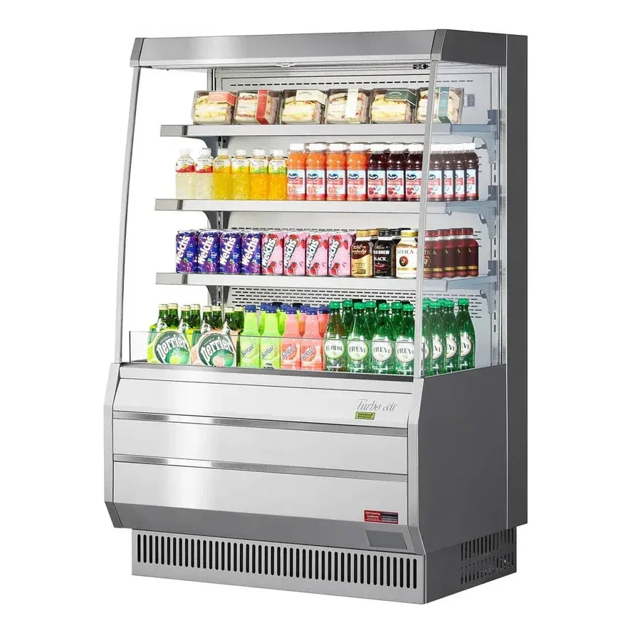 Turbo Air TOM-40MS-N 39″ Vertical Open Air Merchandiser, Stainless Steel, Self-Contained, 3 Shelves, Glass Sides, 9.3 cu. ft.
