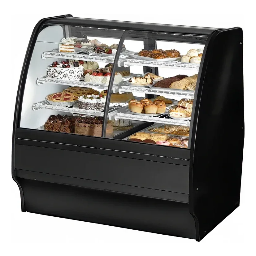 True TGM-DZ-48-SC/SC-B-W 48 1/4″ Full Service Dual Zone Bakery Case w/ Curved Glass – (4) Levels, 115v