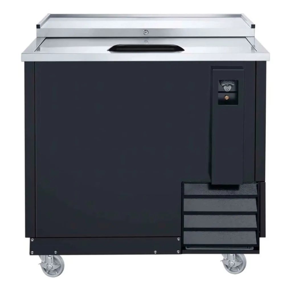 Dukers DHBC36 36 3/4" Forced Air Bottle Cooler - Holds (628) 12 oz Bottles, Lid Locks, Black, 115v