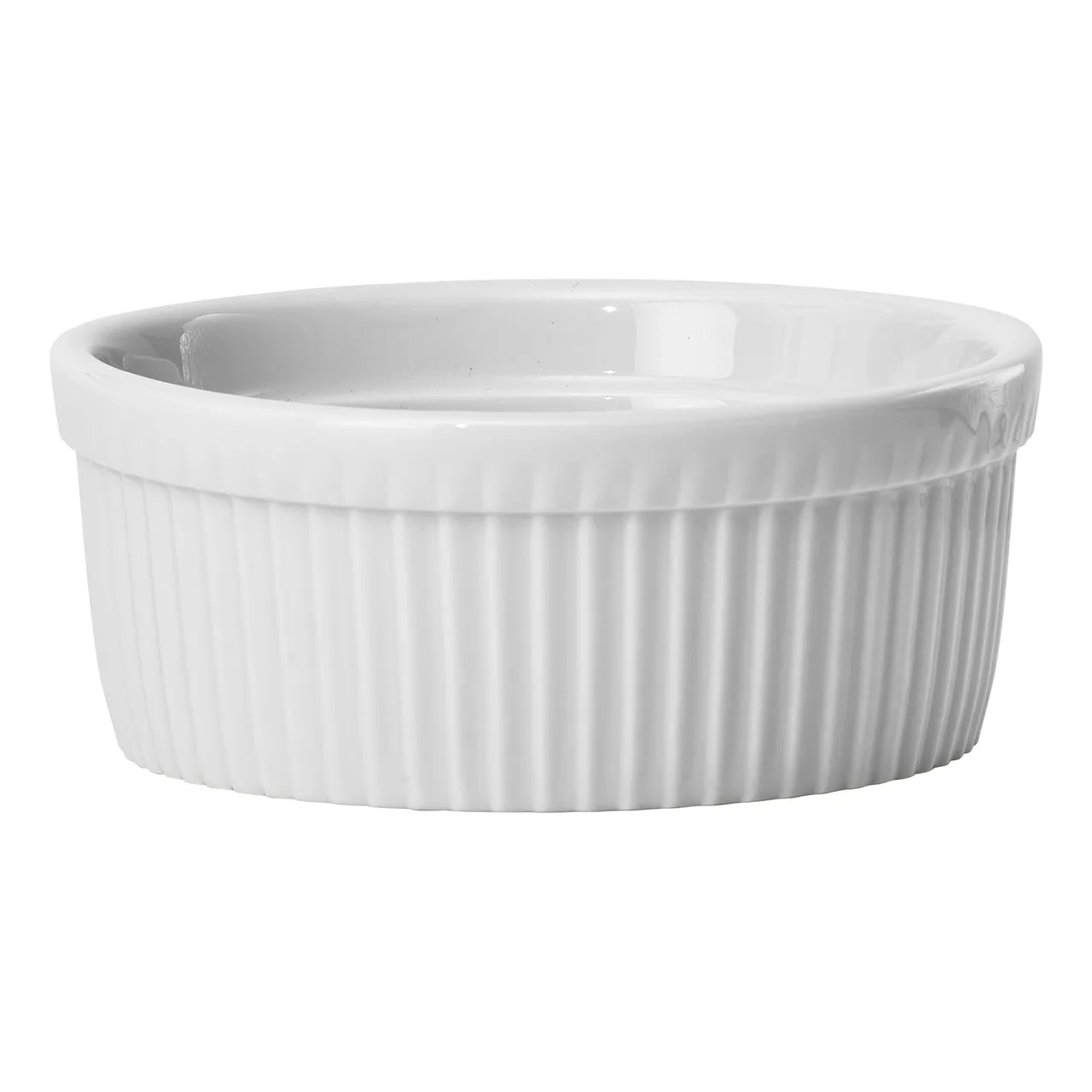 Winco SBR-12 Souffle Bowl, 12 oz, 4½" Dia x 2¼" H, Round Fluted Porcelain, White Finish - 1 Dozen
