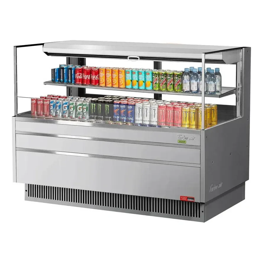Turbo Air TOM-60L-UFD-S-2S-N 58″ Horizontal Open Air Merchandiser, Stainless Steel, Self-Contained, 1 Shelf, w/ Rear Doors, 13 cu. ft.
