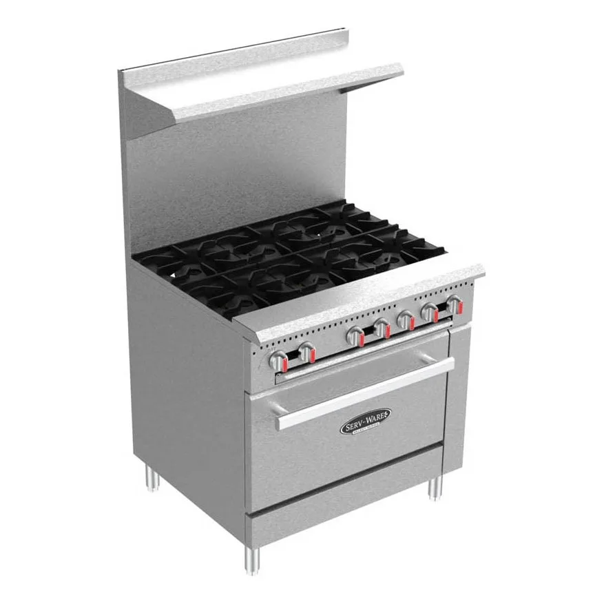 Serv-Ware SGR-6B 36″ Gas Restaurant Range w/ (6) Open Burners, (1) Standard Oven
