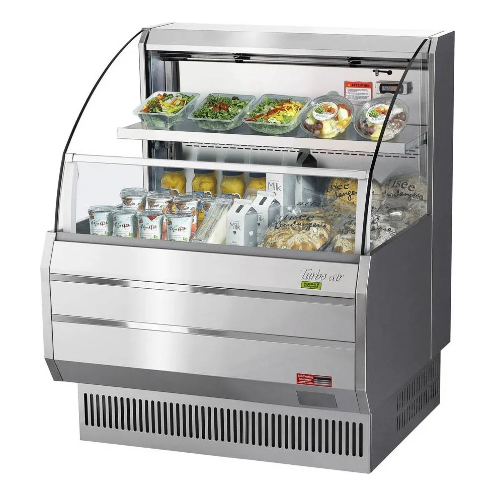 Turbo Air TOM-30LS-N 28″ Horizontal Open Air Merchandiser, Stainless Steel, Self-Contained, 1 Shelf, Low Profile, Glass Sides, 5.1 cu. ft.