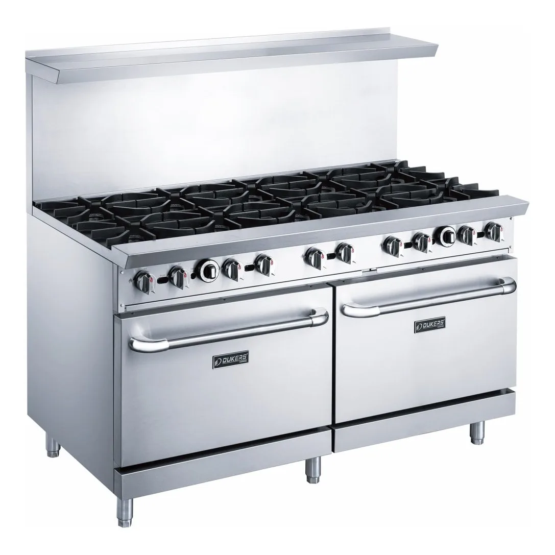 Dukers DCR60-10B 60" 10 Burner Gas Range - (2) Standard Ovens, Convertible