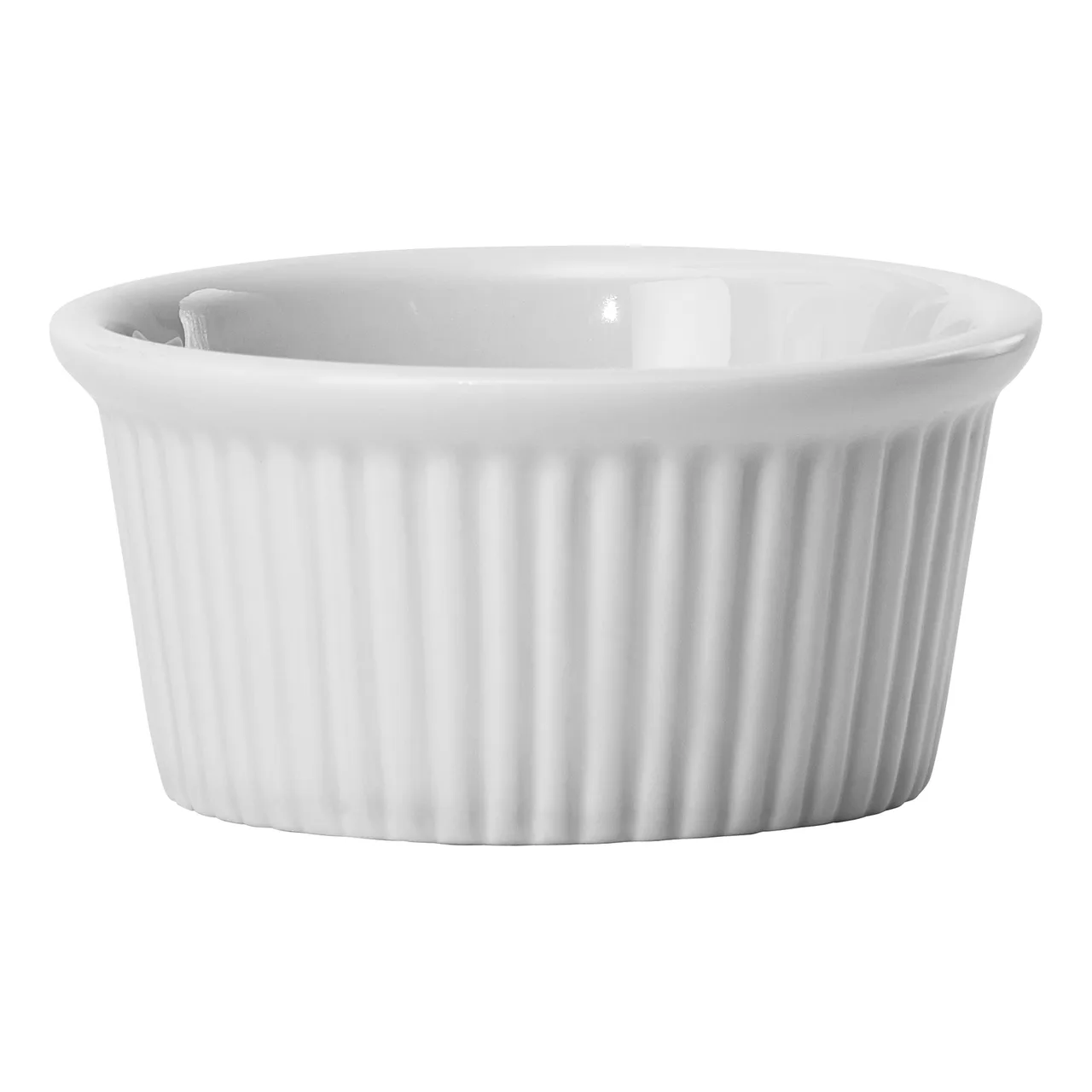 Winco FRR-4 4‑oz White Porcelain Fluted Ramekin, 3‑1/8" Dia x 1‑1/2" H, Round - 1 Dozen