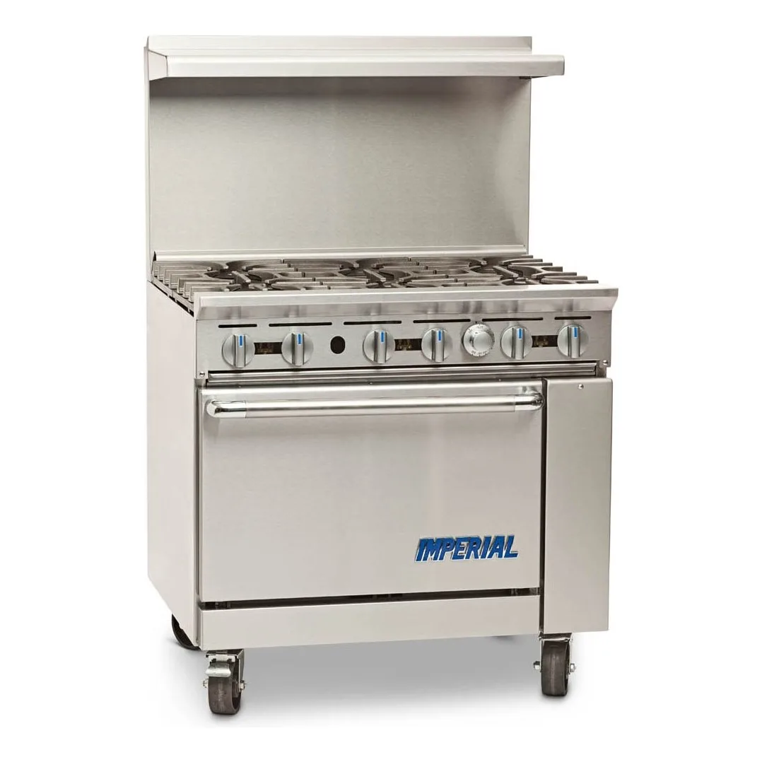 Imperial IR-6-C 36″ Gas Restaurant Range w/ (6) Open Burners, (1) Convection Oven, 222.000 BTU