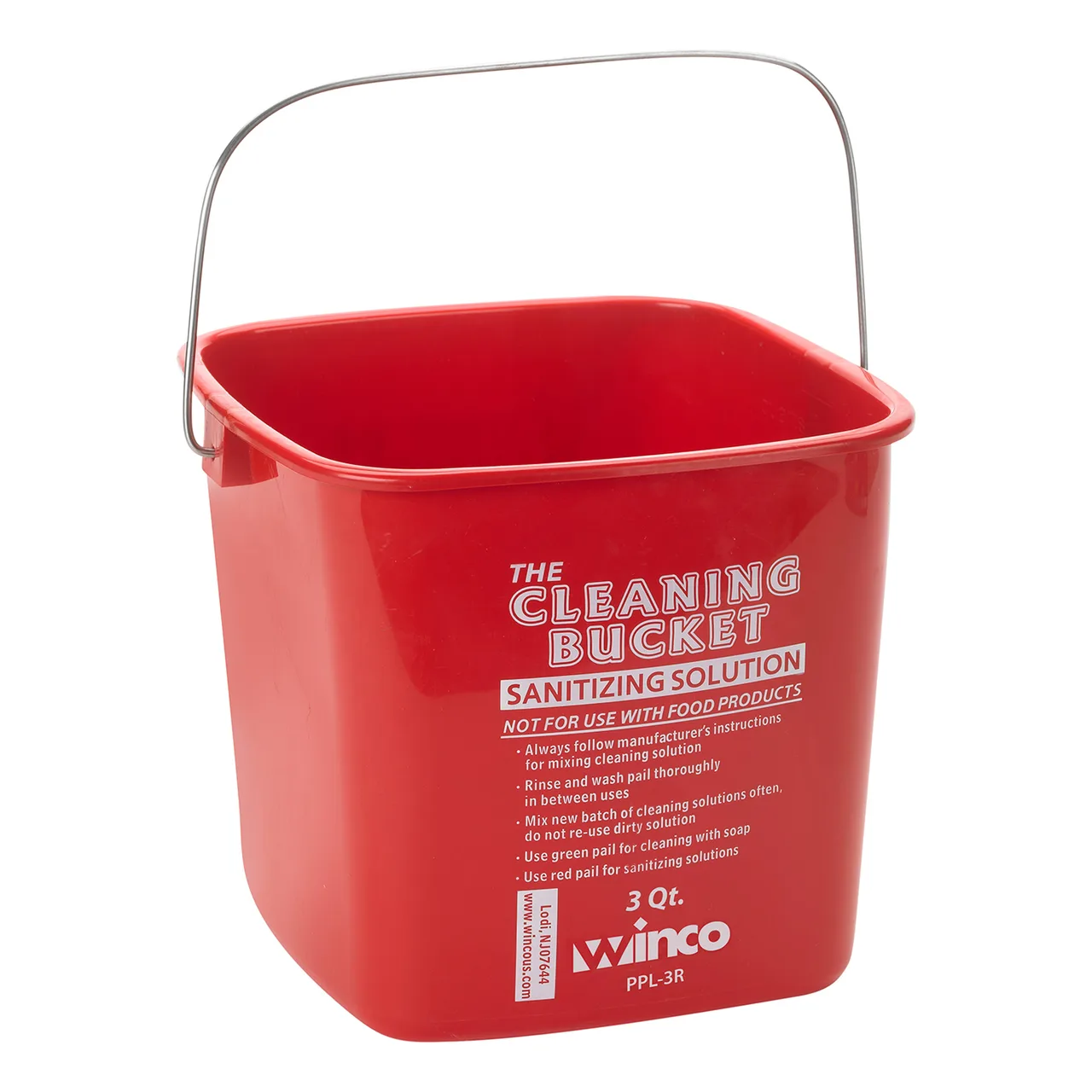 Winco PPL-3R Red Square 3 Qt. Cleaning Bucket with Handle for Sanitizing