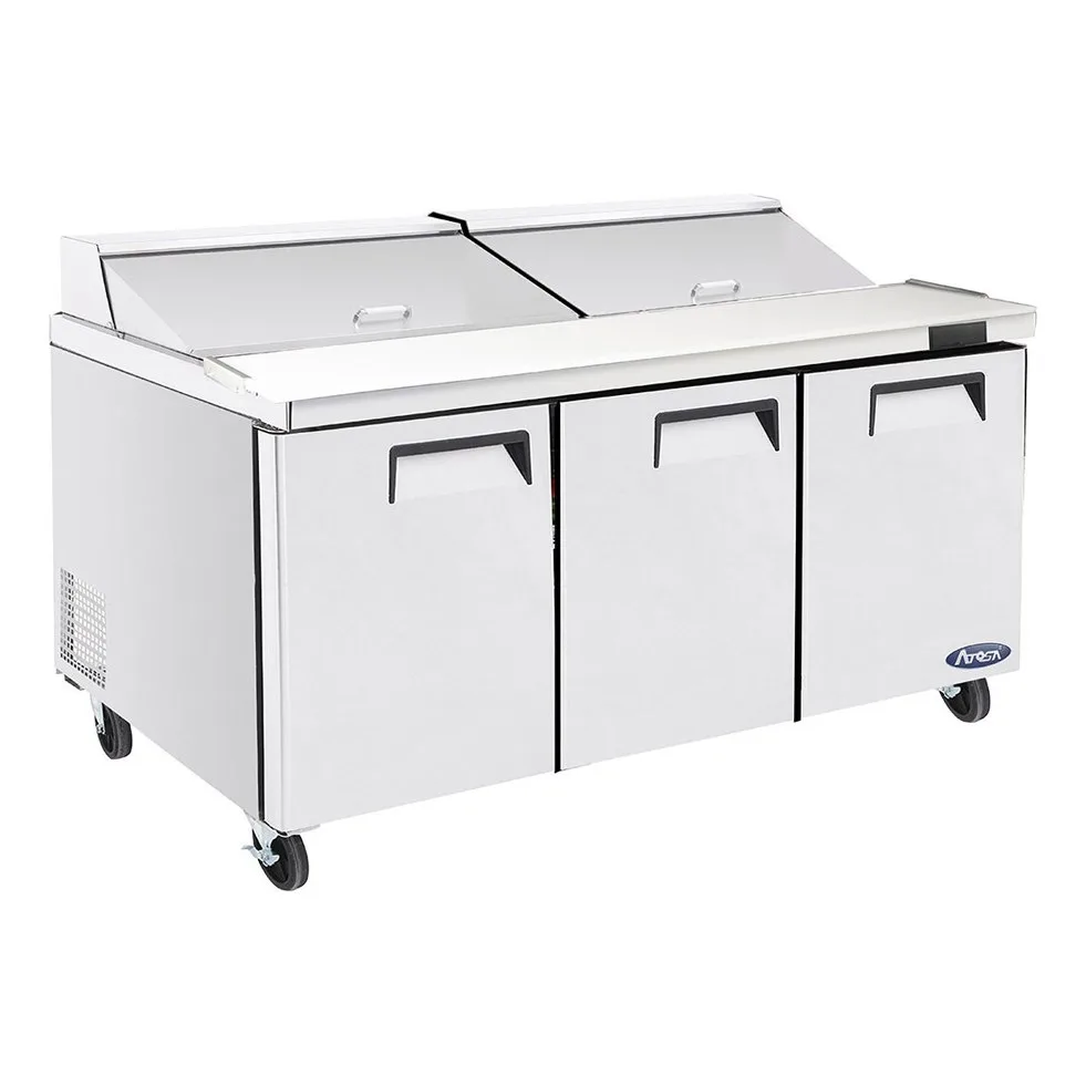 Atosa USA MSF8308GR 72“ Three Section Mega Top Sandwich/Salad Prep Table w/ 3 Doors, 30 Pans