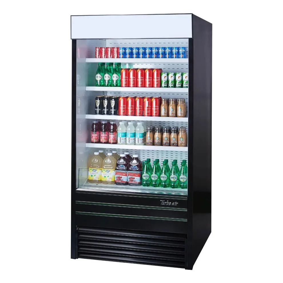 Turbo Air TOM-36EB-N 36″ Vertical Open Air Merchandiser in Black, Self-Contained, 4 Shelves, Night Curtain, 16.5 cu. ft.