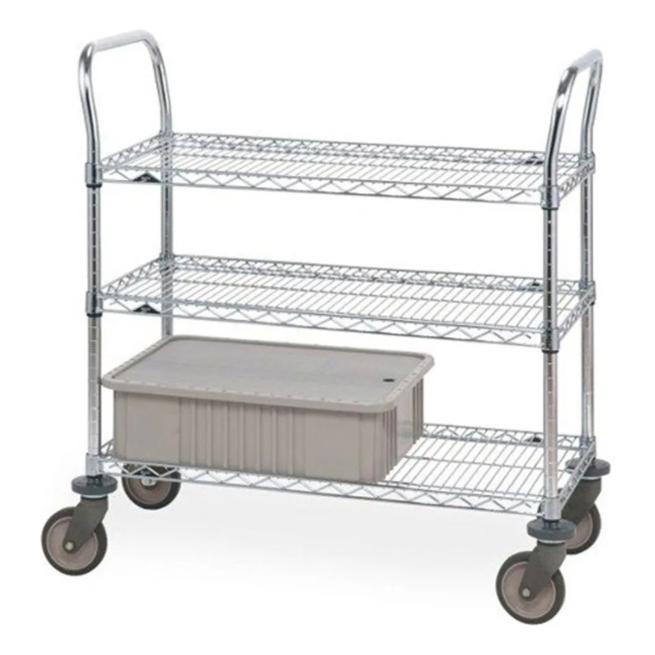 Metro 3SPN43PS Super Erecta SP Utility Cart w/ 3 Stainless Steel Wire Shelf - 21" x 36" x 39"
