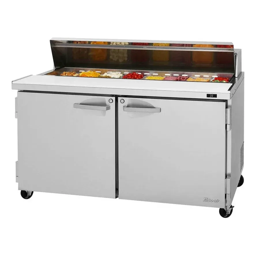 Turbo Air PST-60-N 60″ Two Section Sandwich / Salad Prep Table w/ 2 Doors, 16 Pans