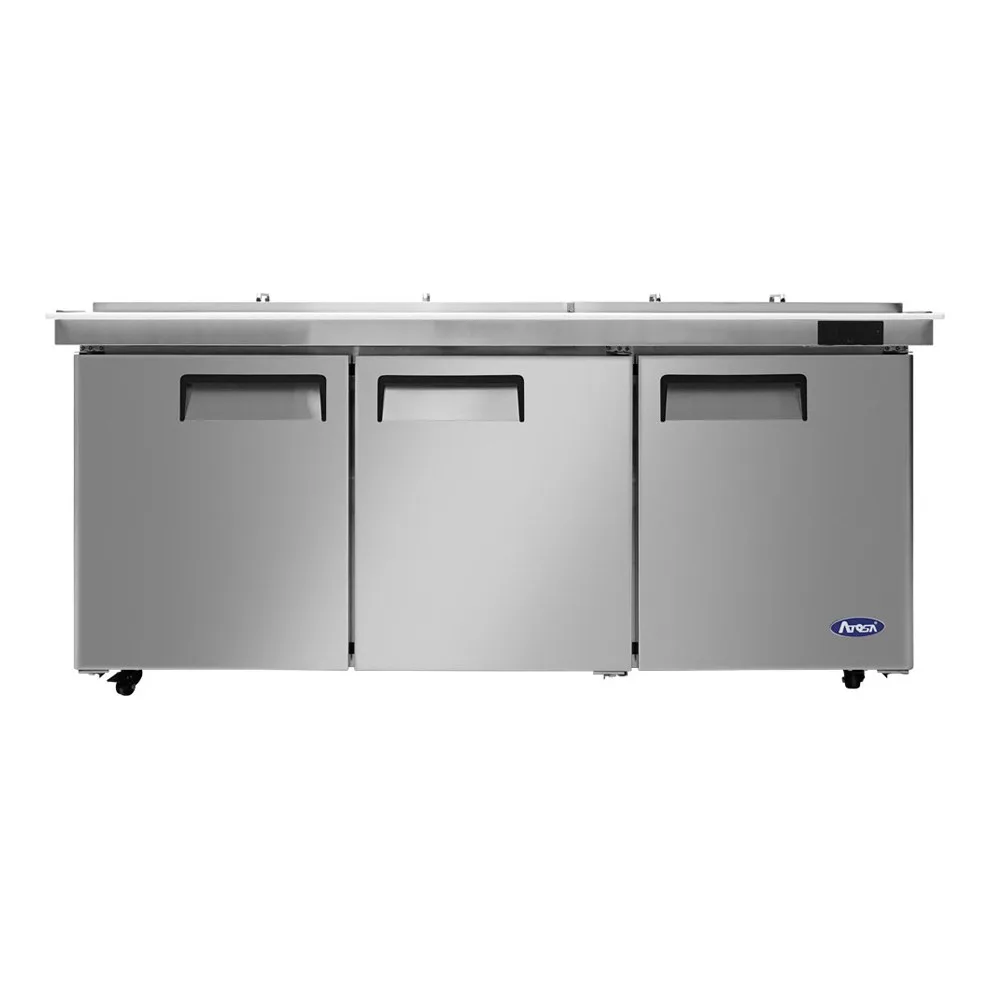 Atosa USA MSF8308GR-NTCV 72" 3-Section Mega Top Sandwich Prep Table, 30 Pans, Stainless Steel