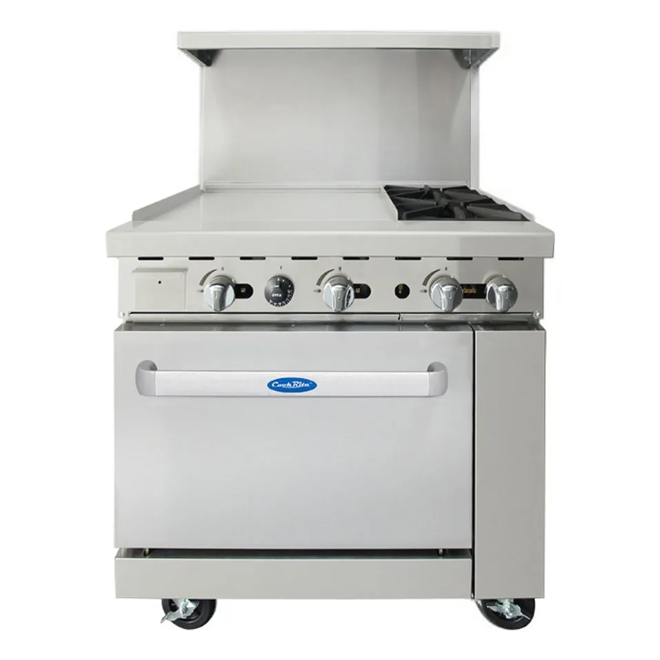 Atosa USA AGR-2B24GL-LP 36“  LP Gas Restaurant Range w/ (2) Open Burners, 24“ Griddle, 121.000 BTU
