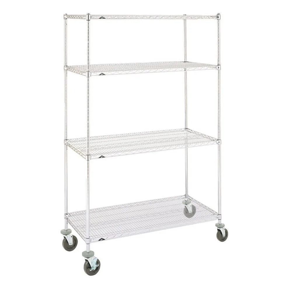 Metro N466EC Super Erecta® Chrome 4-Shelf Wire Shelving Stem Caster Cart - 21" x 60" x 68"