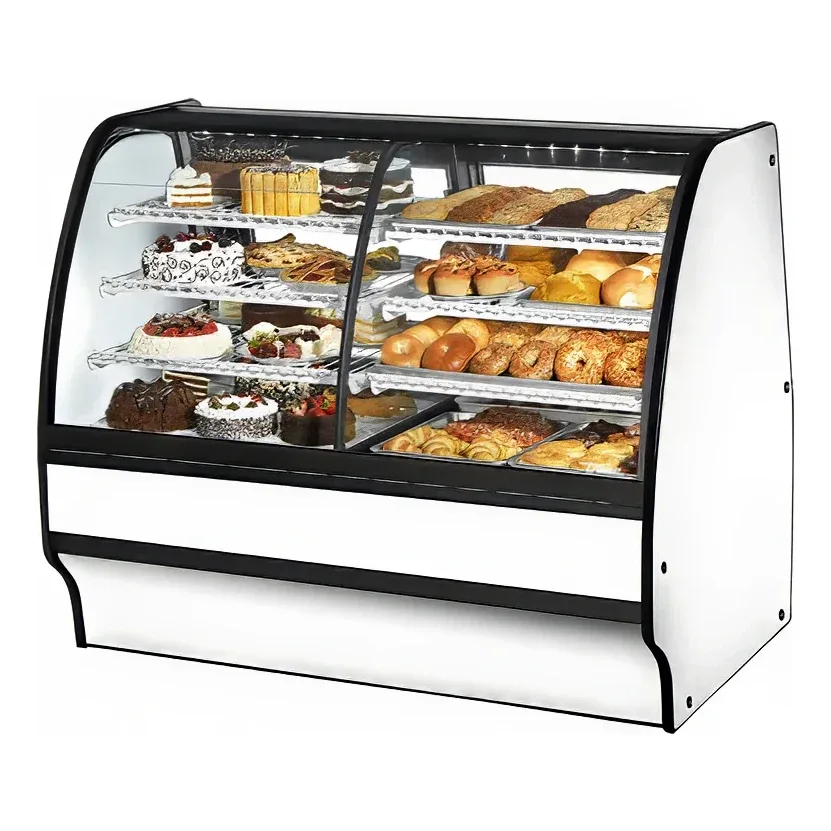 True TGM-DZ-59-SC/SC-W-W 59 1/4″ Full Service Dual Zone Bakery Case w/ Curved Glass – (4) Levels, 115v