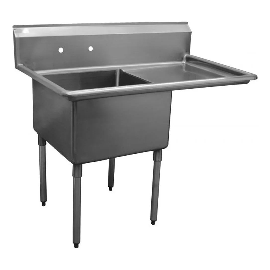 Serv-Ware E1CWP1818R-24 44.5″ One Compartment Sink, 18″W x 18″L Bowl With Right-Hand Drainboards