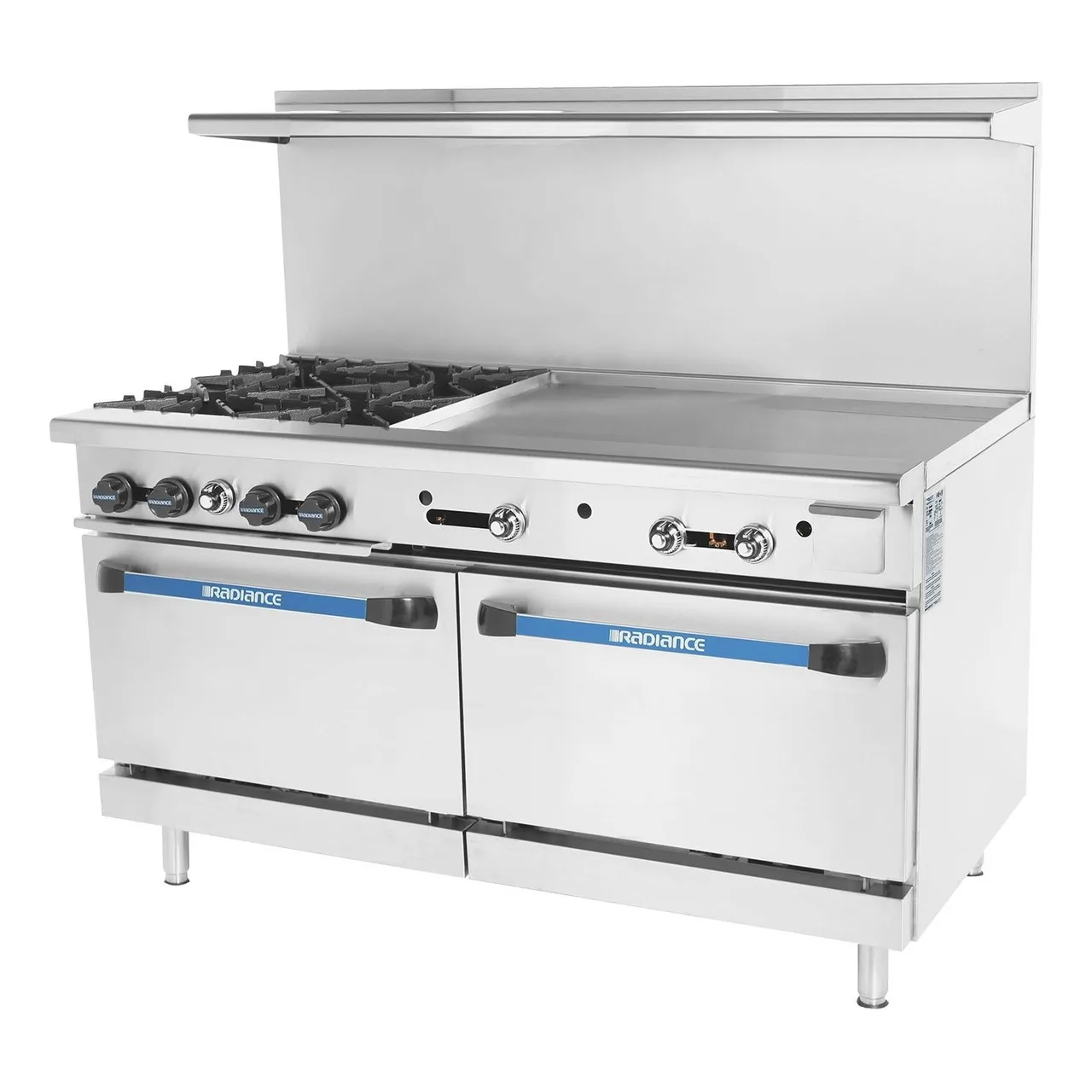 Turbo Air TARG-4B36G 60″ Gas Restaurant Range w/ (4) Open Burners, 36″ Griddle Right, (2) Standard Oven, 257.000 BTU