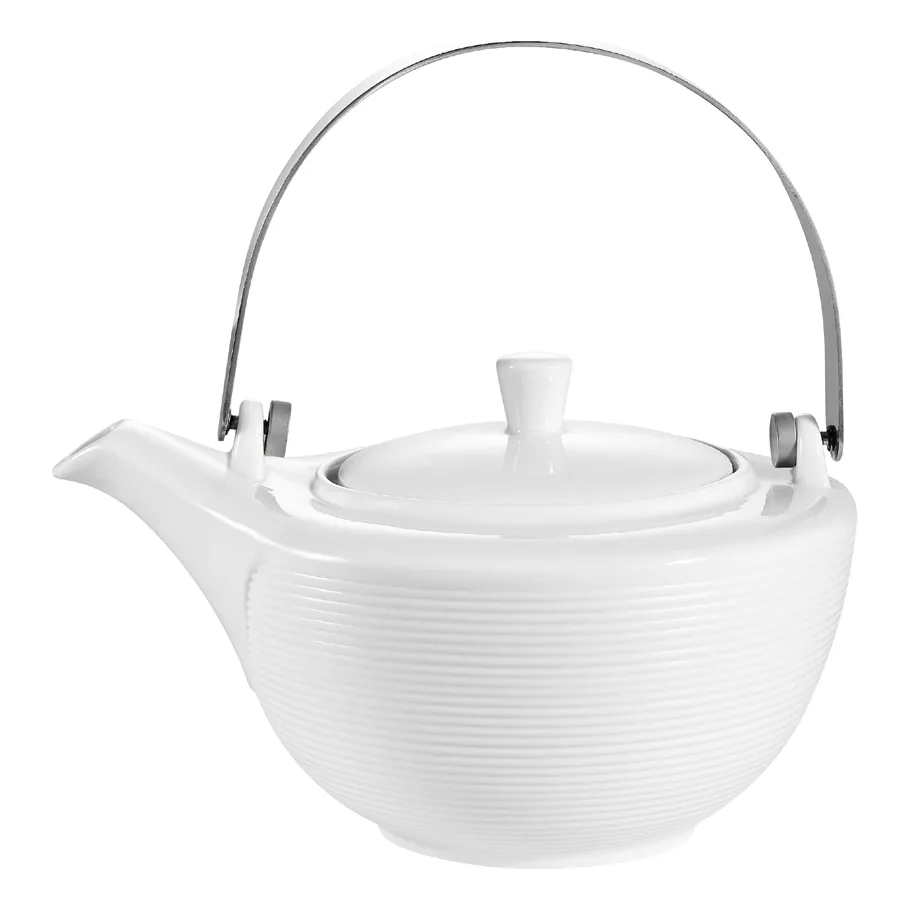CAC China TST-TP Transitions Teapot, 32 Oz, 8"L x 6-1/2"W x 4-1/2"H, Porcelain, White, Lid - Dozen