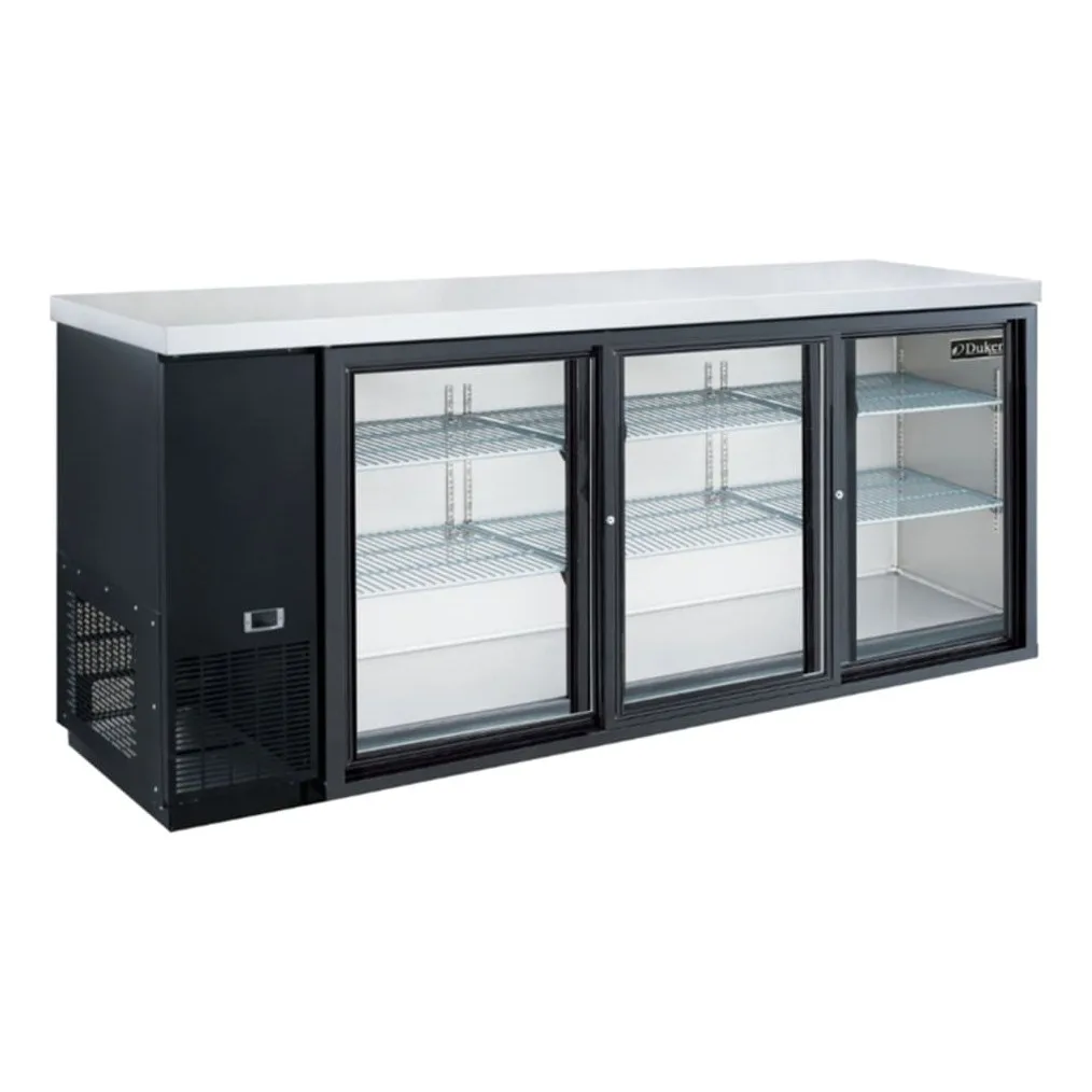 Dukers DBB72-S3 73" Bar Refrigerator - 3 Sliding Glass Doors, Black, 115v