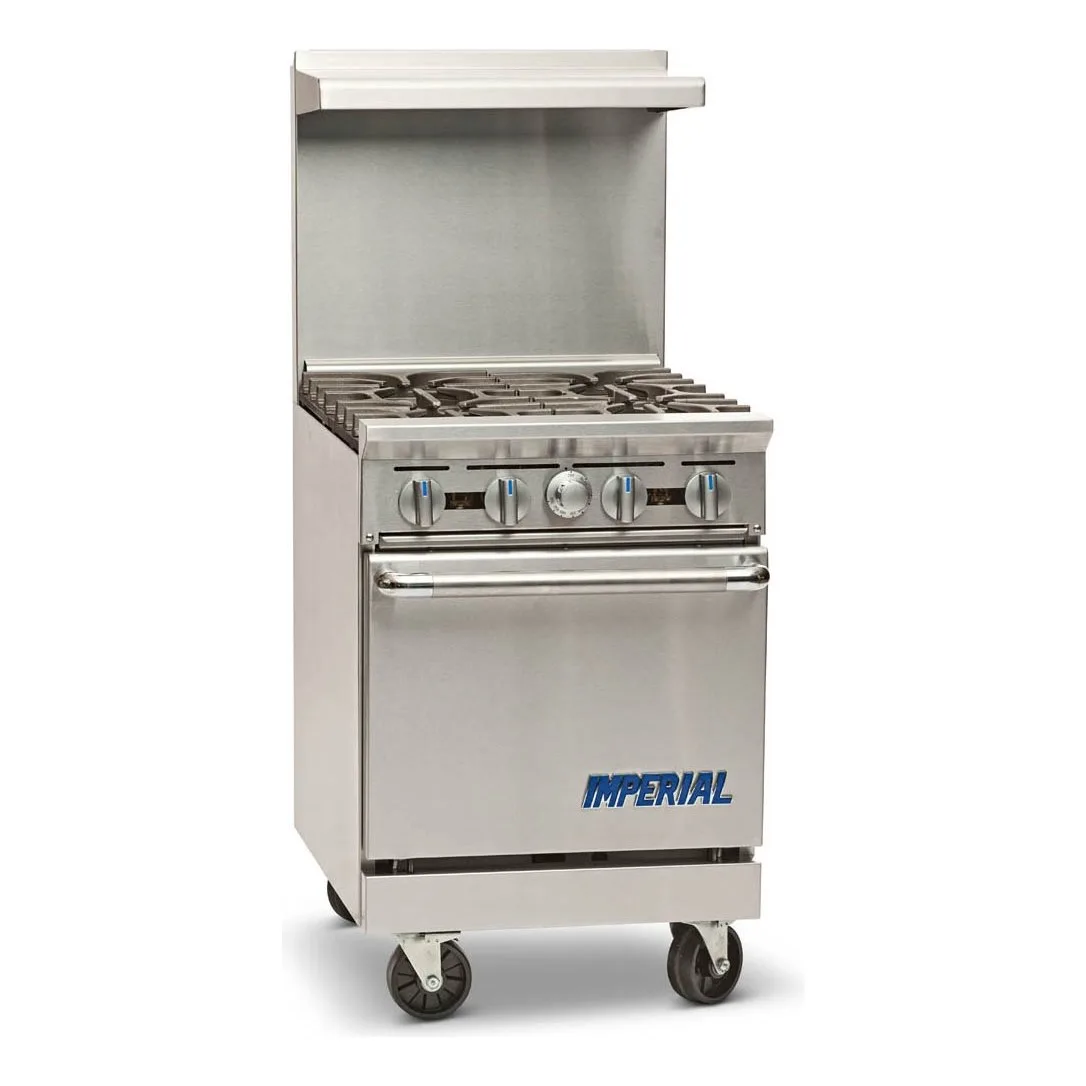 Imperial IR-4 24″ Gas Restaurant Range w/ (4) Open Burners, (1) Space Saver Oven, 155.000 BTU