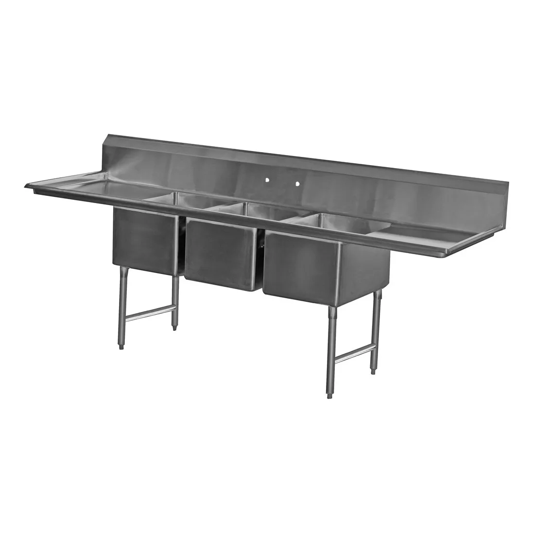 Serv-Ware E3CWP1824 59″ Three Compartment Sink, 18″W x 24″L Bowl Without Drainboard
