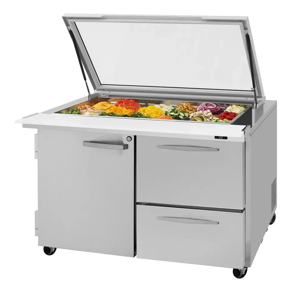 Turbo Air PST-48-18-D2R(L)-N-GL 48″ Mega Top Sandwich Prep Table w/ 2 Drawers & 1 Door, 18 Pans