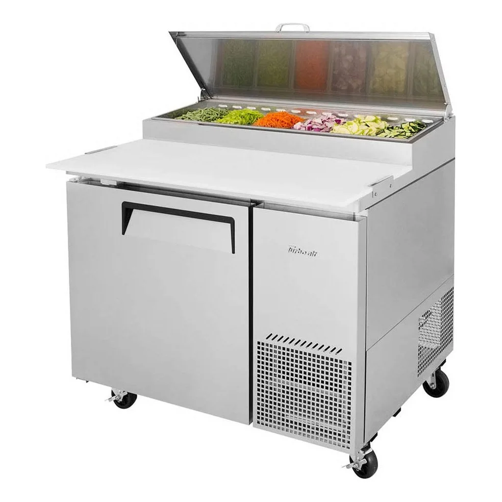 Turbo Air TPR-44SD-N 44″ 1 Door Refrigerated Pizza Prep Table, 6 Condiment Pan, 14 cu. ft.