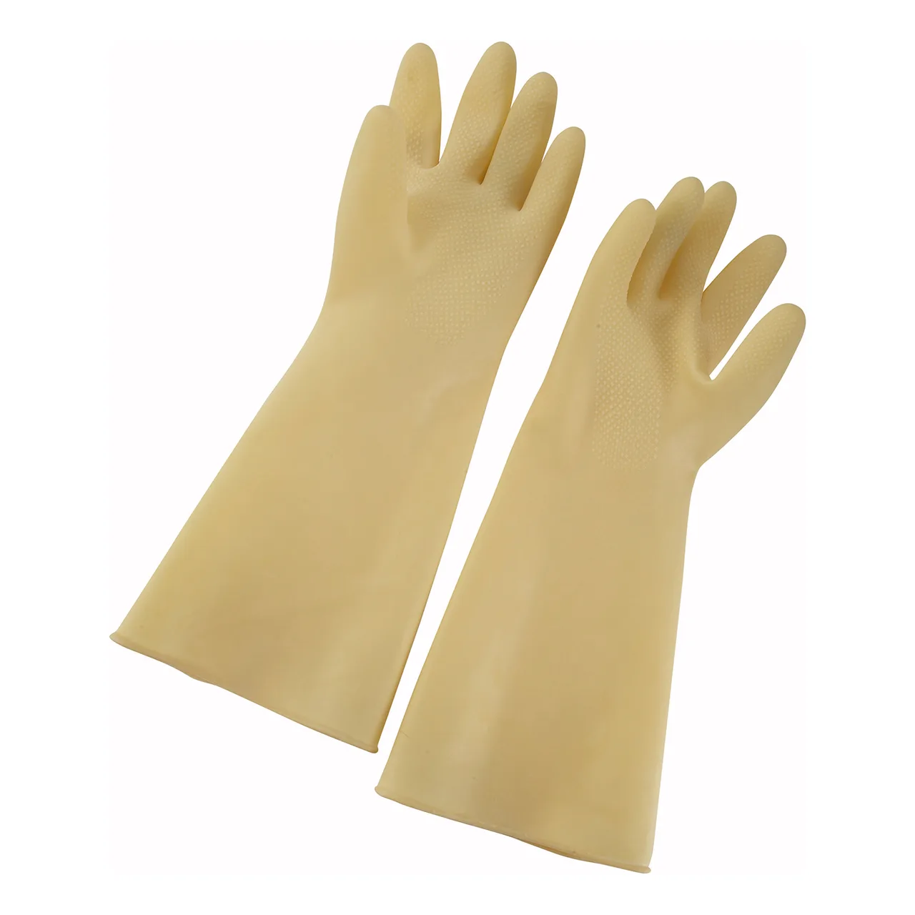 Winco NLG-916 16" Yellow Natural Latex Medium Dishwashing and Janitorial Gloves - 1 Pair