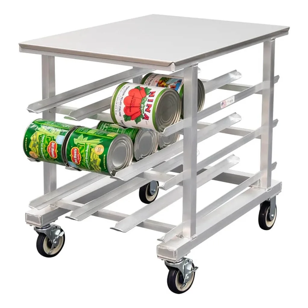 New Age 1235 Aluminum Mobile Can Storage Rack with 54 #10 Cans Capacity and Stainless Top