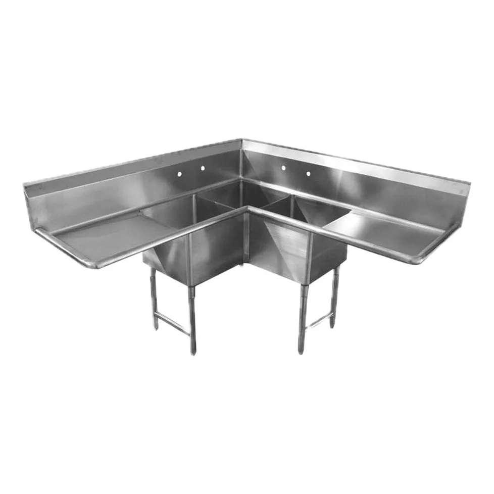 Serv-Ware E3CWP24242-24-C 75″ 3 Compartment Corner Sink, 24″W x 24″L 3 Bowl