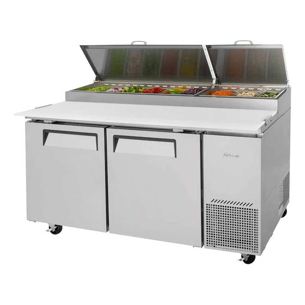 Turbo Air TPR-67SD-N 67″ Refrigerated Pizza Prep Table w/ 2 Doors, 9 Condiment Pans