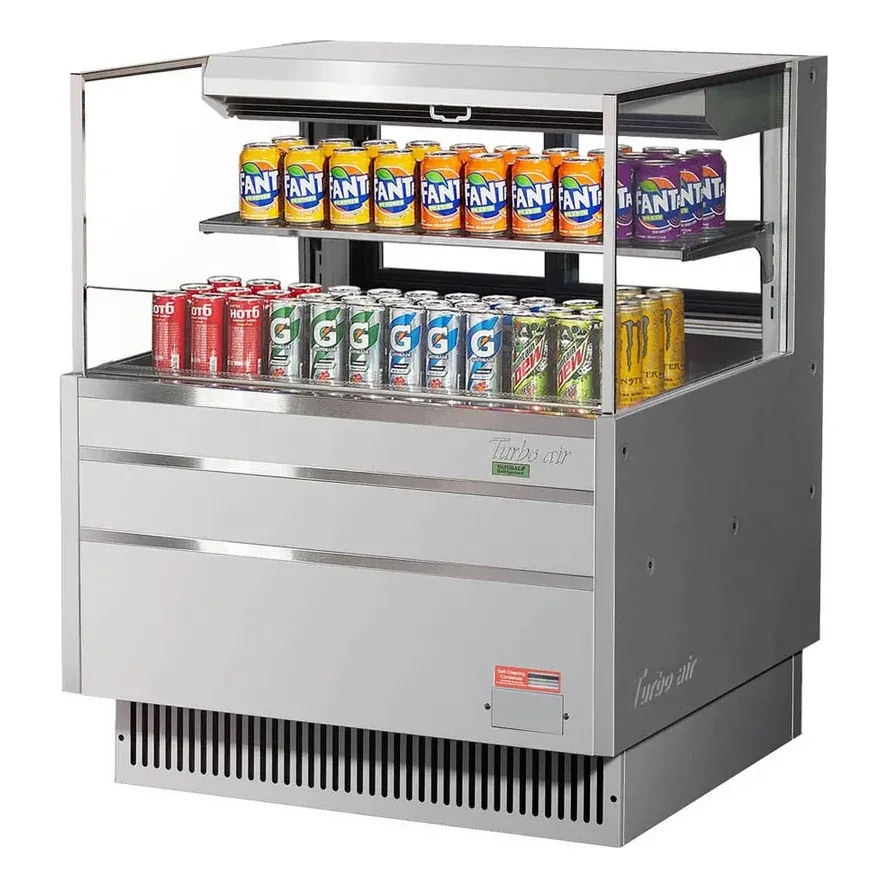 Turbo Air TOM-36L-UFD-S-2S-N 34″ Horizontal Open Air Merchandiser, Stainless Steel, Self-Contained, 1 Shelf, Low Profile, w/ Rear Sliding Doors, 7.5 cu. ft.