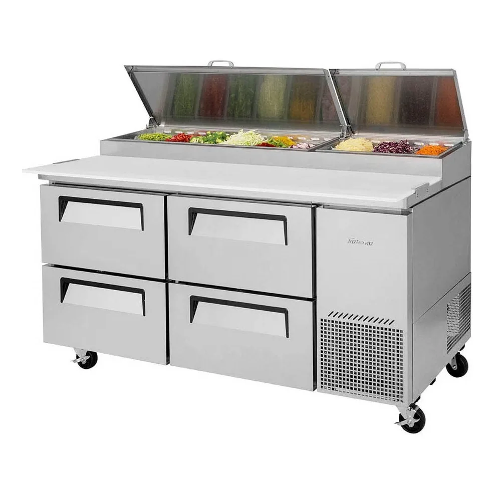 Turbo Air TPR-67SD-D4-N 67″ Refrigerated Pizza Prep Table w/ 4 Drawers, 20 cu. ft.